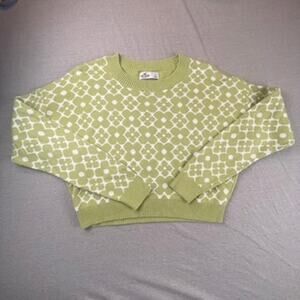 Green Hollister Floral Flower Pattern Knit Sweater S Long Sleeves